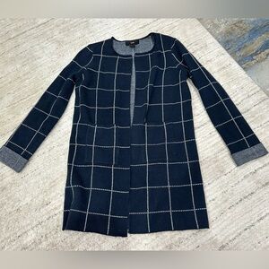 Rain Navy Blue & White Plaid Open Front Knit Cardigan